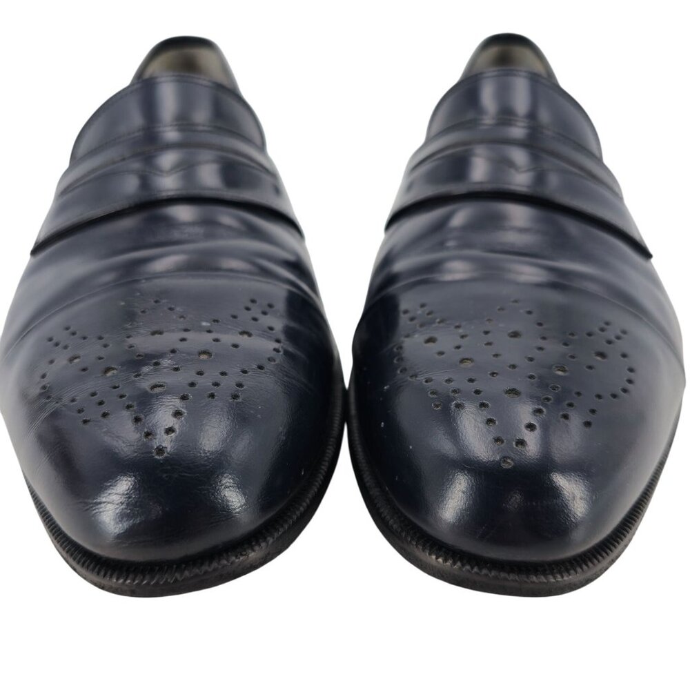 Vintage Bally Italy Navy Blue Leather Dress Shoes Mens 11.5 Penny Loafers Morris - Picture 10 of 11